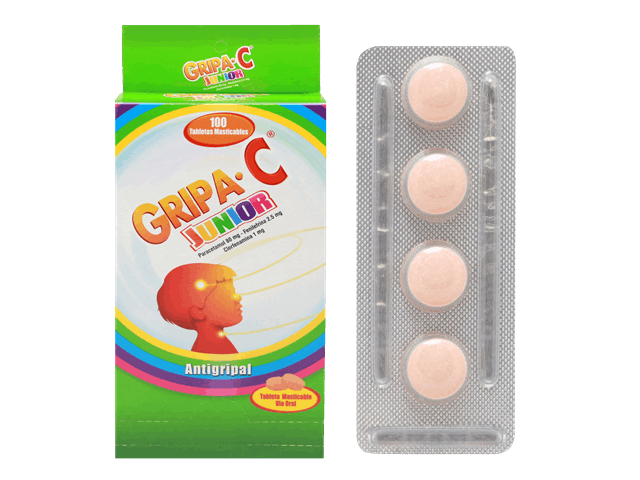 GRIPA C JUNIOR - Tabletas masticables caja x 100 - 80 mg + 1.0 mg + 2.5 mg