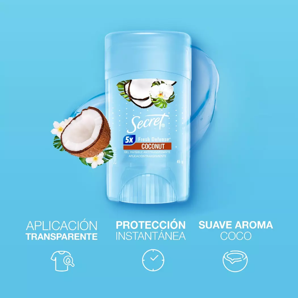 SECRET - Gel invisible antitranspirante SECRET - 5X FRESH DEFENSE COCONUT x 45 g