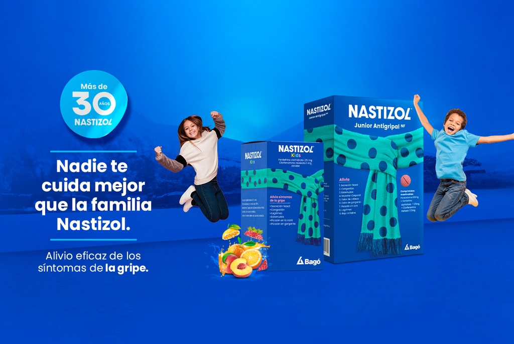 NASTIZOL JUNIOR ANTIGRIPAL NF - Comprimidos masticables caja x 30 - SABOR TUTIFRUTI - 80 mg + 0.5 mg + 1.25 mg