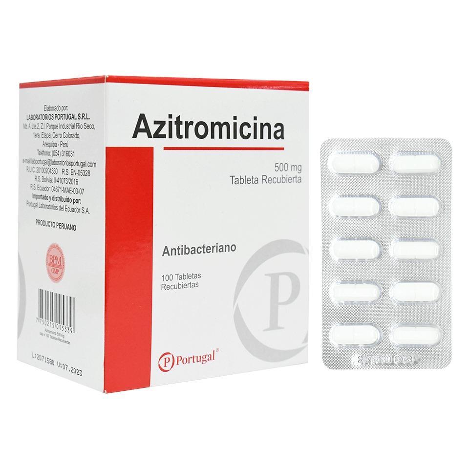 AZITROMICINA PORTUGAL - Tabletas recubiertas caja x 100 - 500 mg