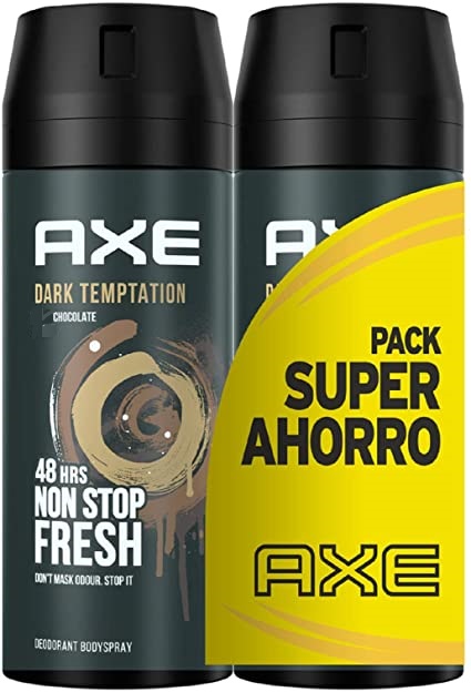2X SUPER PRECIO AXE - Desodorante corporal en spray DARK TEMPTATION CHOCOLATE 48H MAXIMA FRESCURA + Desodorante corporal en spray COLLISION CUERO &amp; COOKIES 48H MAXIMA FRESCURA x 97 g / 150 mL