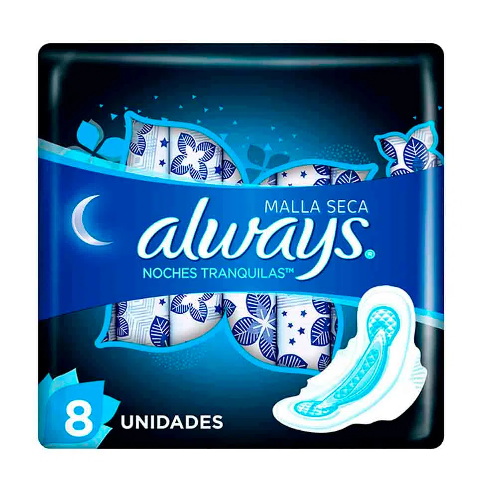 ALWAYS - Toallas femeninas ALWAYS - NOCHES TRANQUILAS - MALLA SECA x 8 unidades