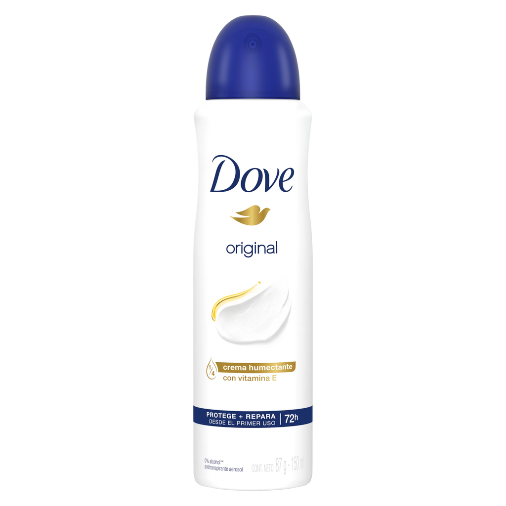 DOVE ORIGINAL - Aerosol antitranspirante - 1/4 CREMA HUMECTANTE 48H CON VITAMINA E x 87 g / 150 mL