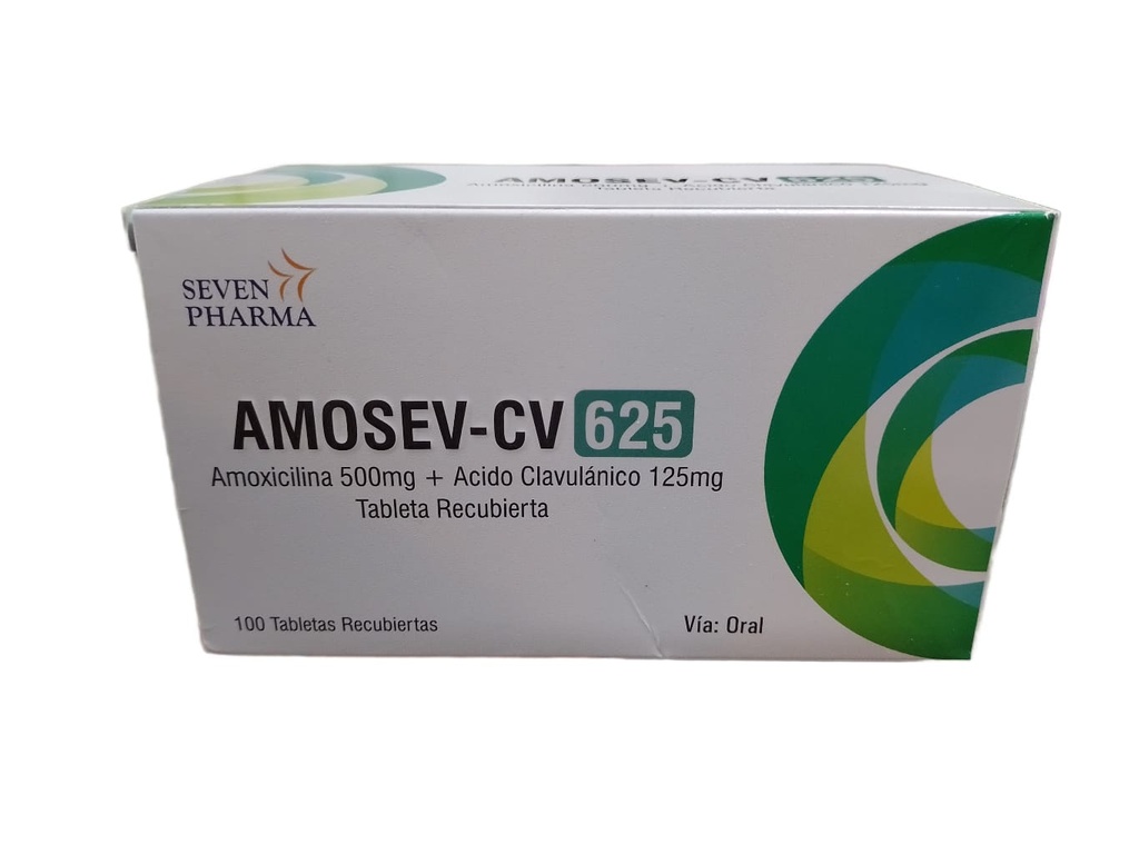 AMOSEV-CV 625 - Tabletas recubiertas caja x 100 - 500 mg + 125 mg