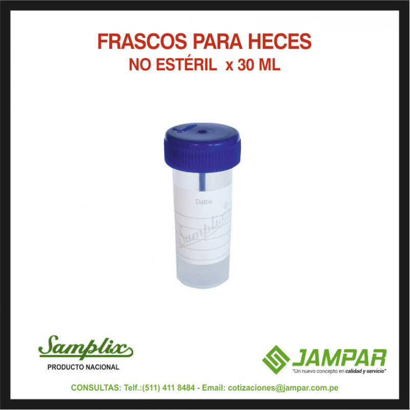 FRASCO RECOLECTOR HECES - Frasco recolector de heces SAMPLIX - NO ESTERIL x 30 mL