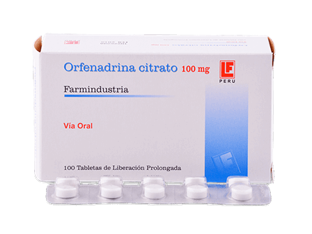 ORFENADRINA CITRATO FARMINDUSTRIA - Tabletas de liberacion prolongada caja x 100 - 100 mg