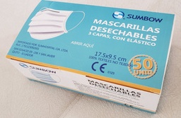[MASCARILLA FACIAL] MASCARILLA FACIAL - Mascarilla facial DESECHABLE - 3 pliegues y ligas caja x 50 pcs