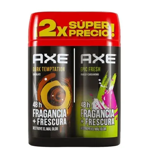 2X SUPER PRECIO AXE - Desodorante corporal en spray DARK TEMPTATION CHOCOLATE 48h FRAGANCIA + FRESCURA + Desodorante corporal en spray EPIC FRESH POMELO Y CARDAMOMO 48h FRESCURA + FRESCURA x 97 g / 150 mL