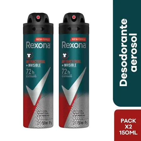 2X SUPER PRECIO REXONA - Aerosol antitranspirante MOTION SENSE - ANTIBACTERIAL + INVISIBLE 48 HRS x 90 g / 150 mL x 2 unidades