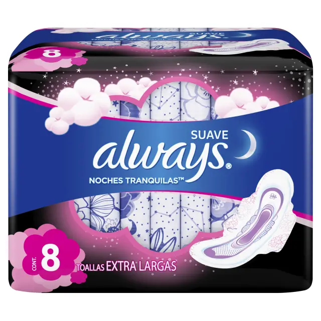 ALWAYS - Toallas femeninas ALWAYS - NOCHES TRANQUILAS - TELA SUAVE x 8 unidades